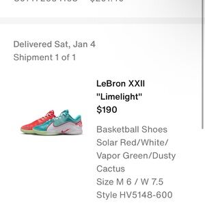 LEBRON shoesSolarredwhite 
Size in Women is9 these are men’s sizes so it’s 7.5